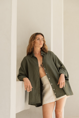 ELORA LINEN SHIRT OLIVE GREEN