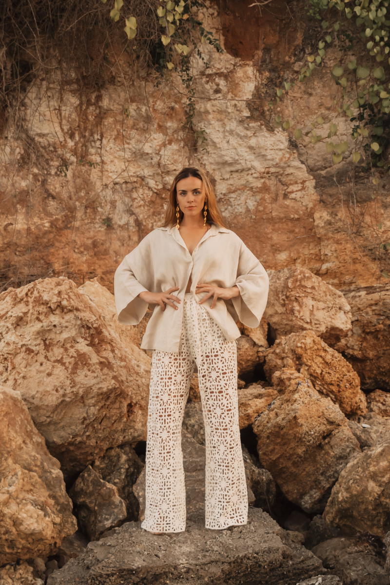SUNRAY CROCHET PANTS - BEIGE