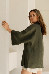 ELORA LINEN SHIRT OLIVE GREEN