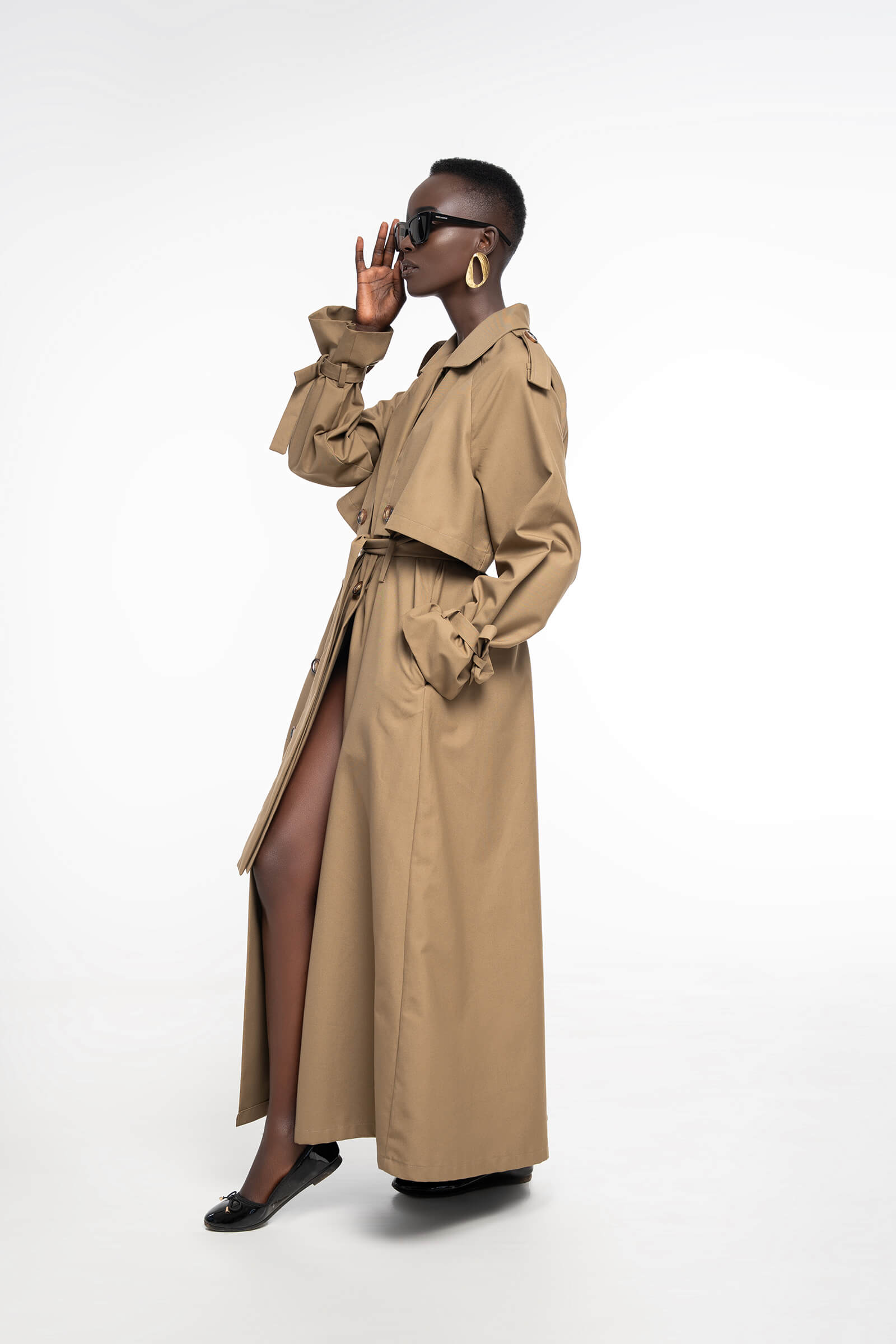 KAIA LONG TRENCH COAT - BEIGE
