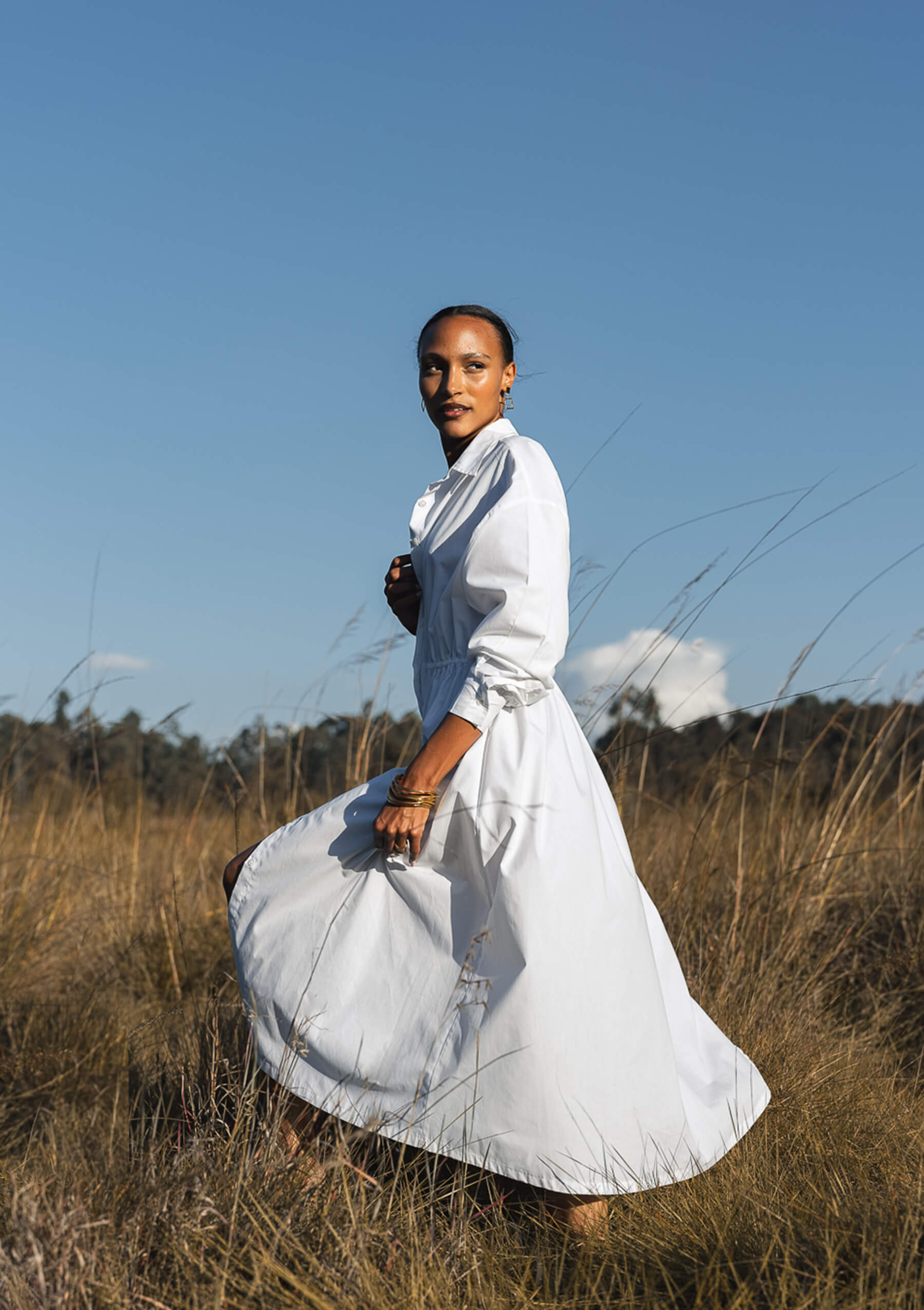 ELLEN POPLIN DRESS - WHITE