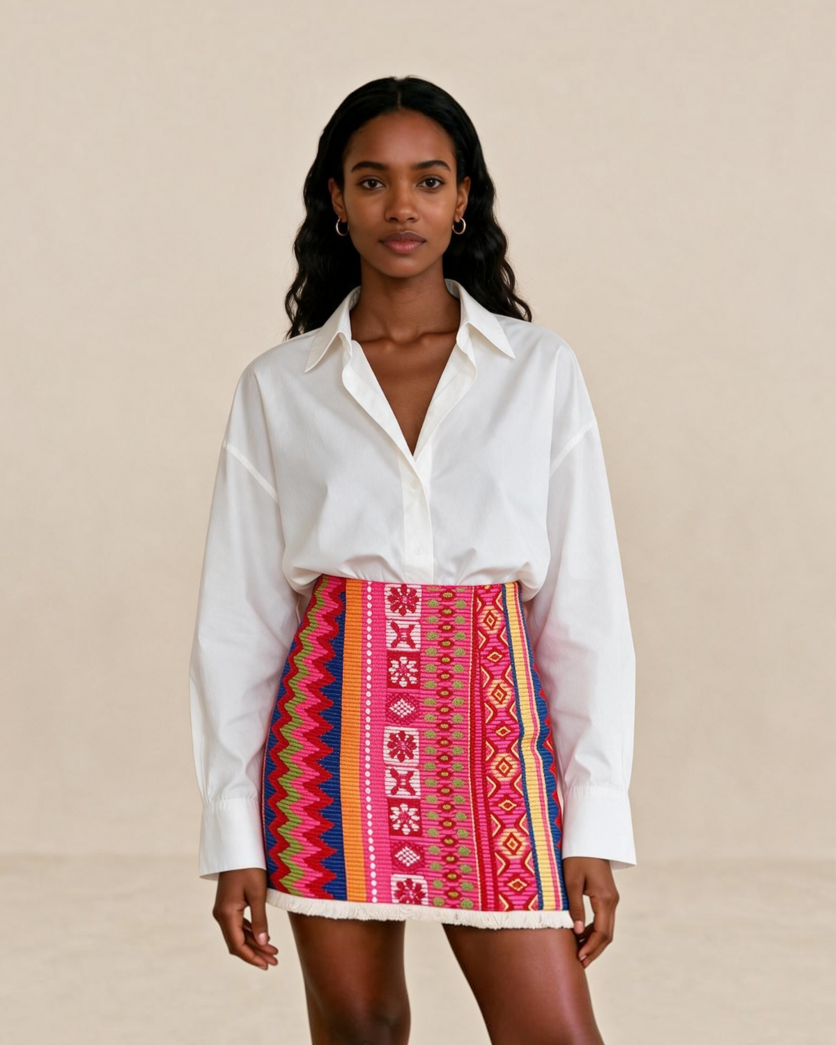 SORAYYA MULTICOLOR JAJIM FRINGE MINI SKIRT