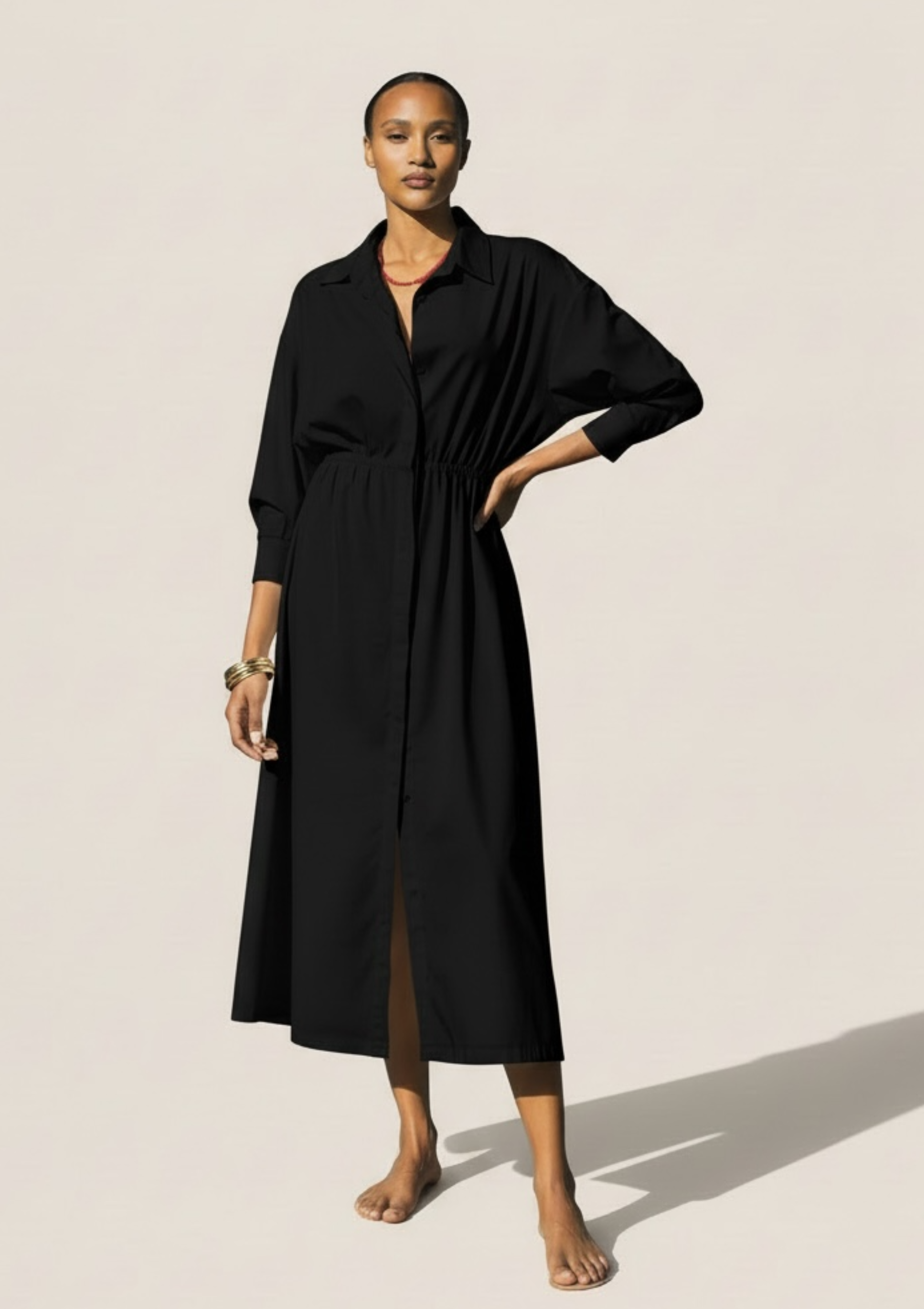 ELLEN POPLIN DRESS - BLACK