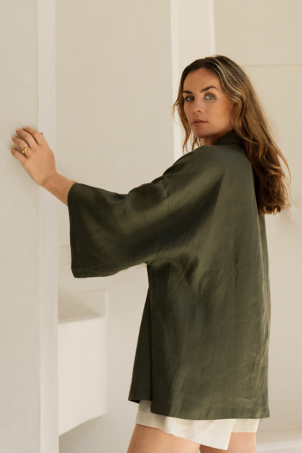 ELORA LINEN SHIRT OLIVE GREEN