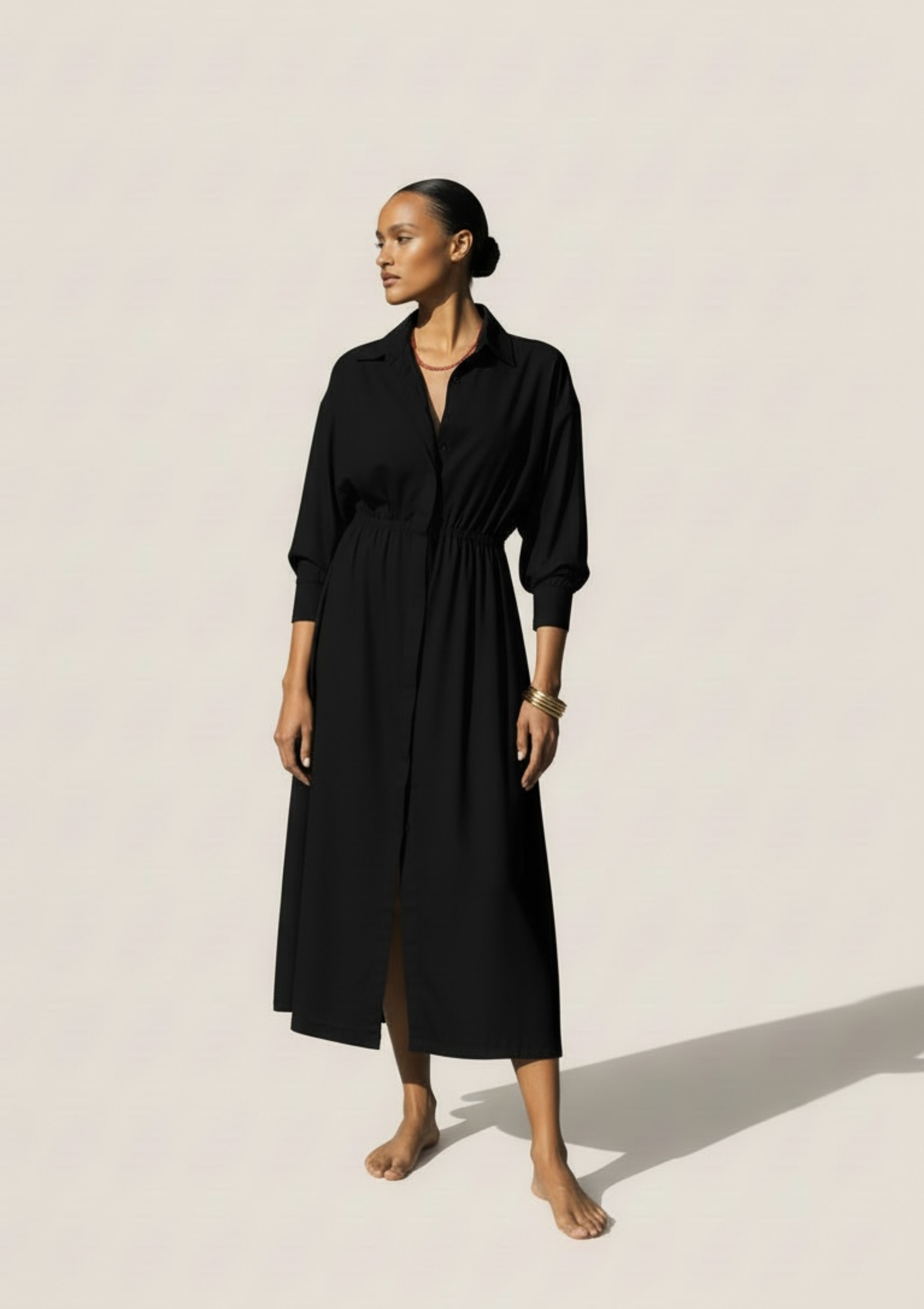 ELLEN POPLIN DRESS - BLACK