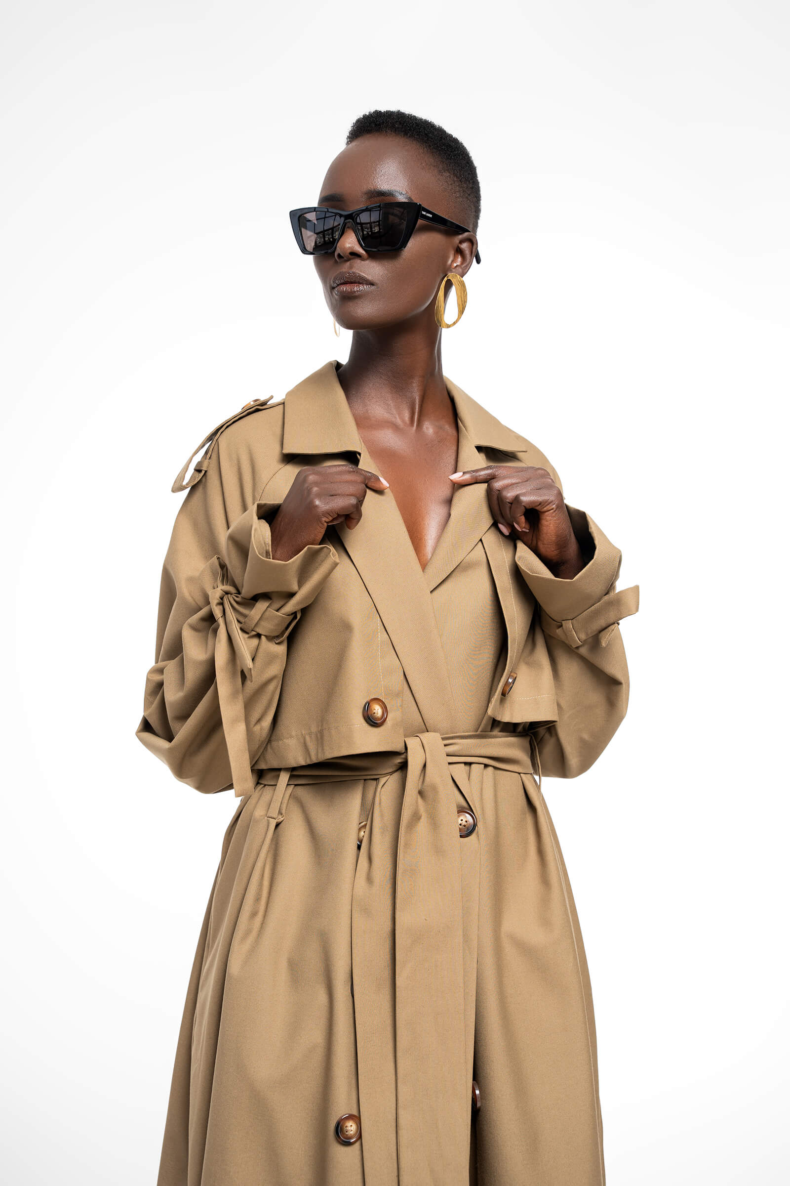 KAIA LONG TRENCH COAT - BEIGE