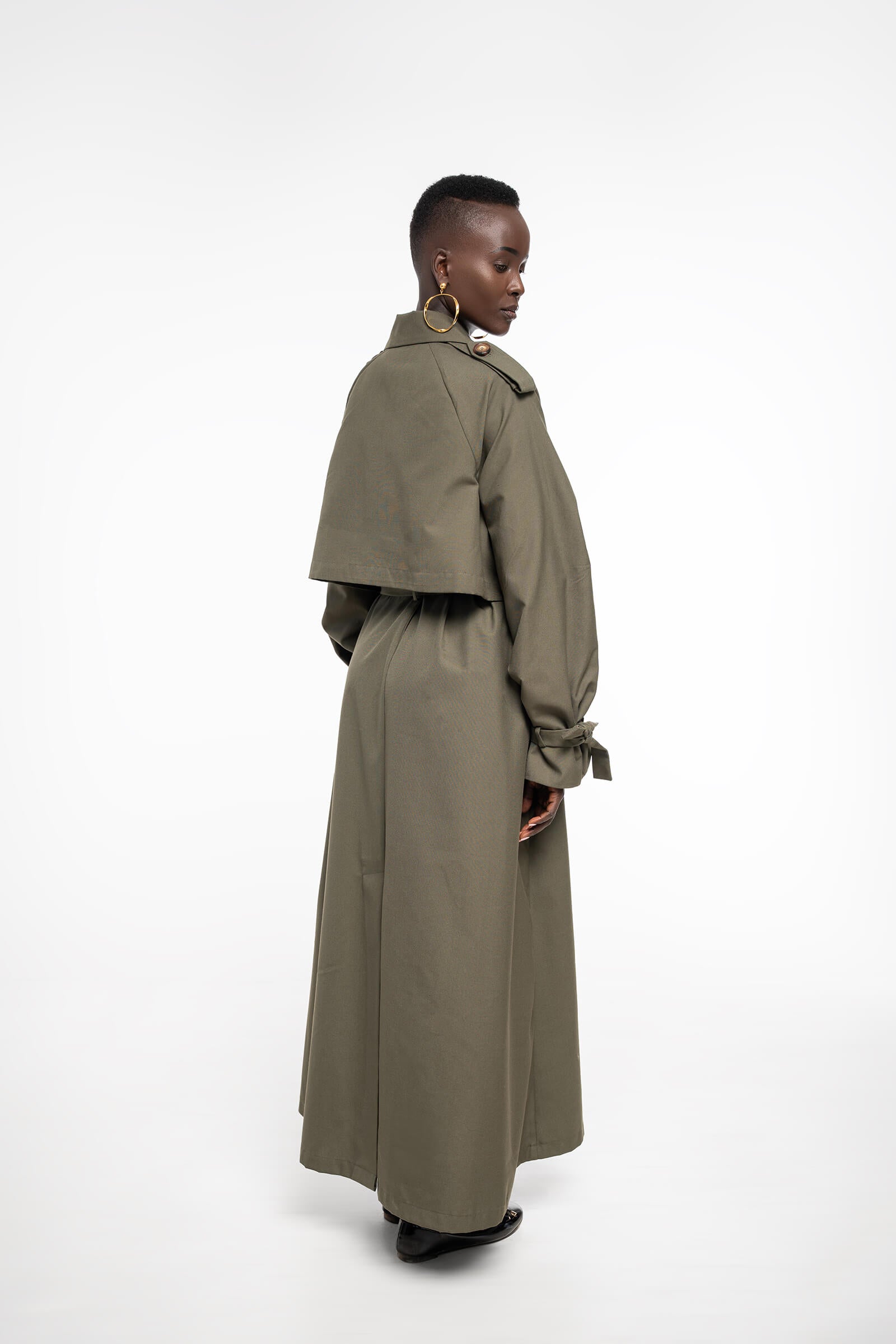 KAIA LONG TRENCH COAT - DARK OLIVE GREEN