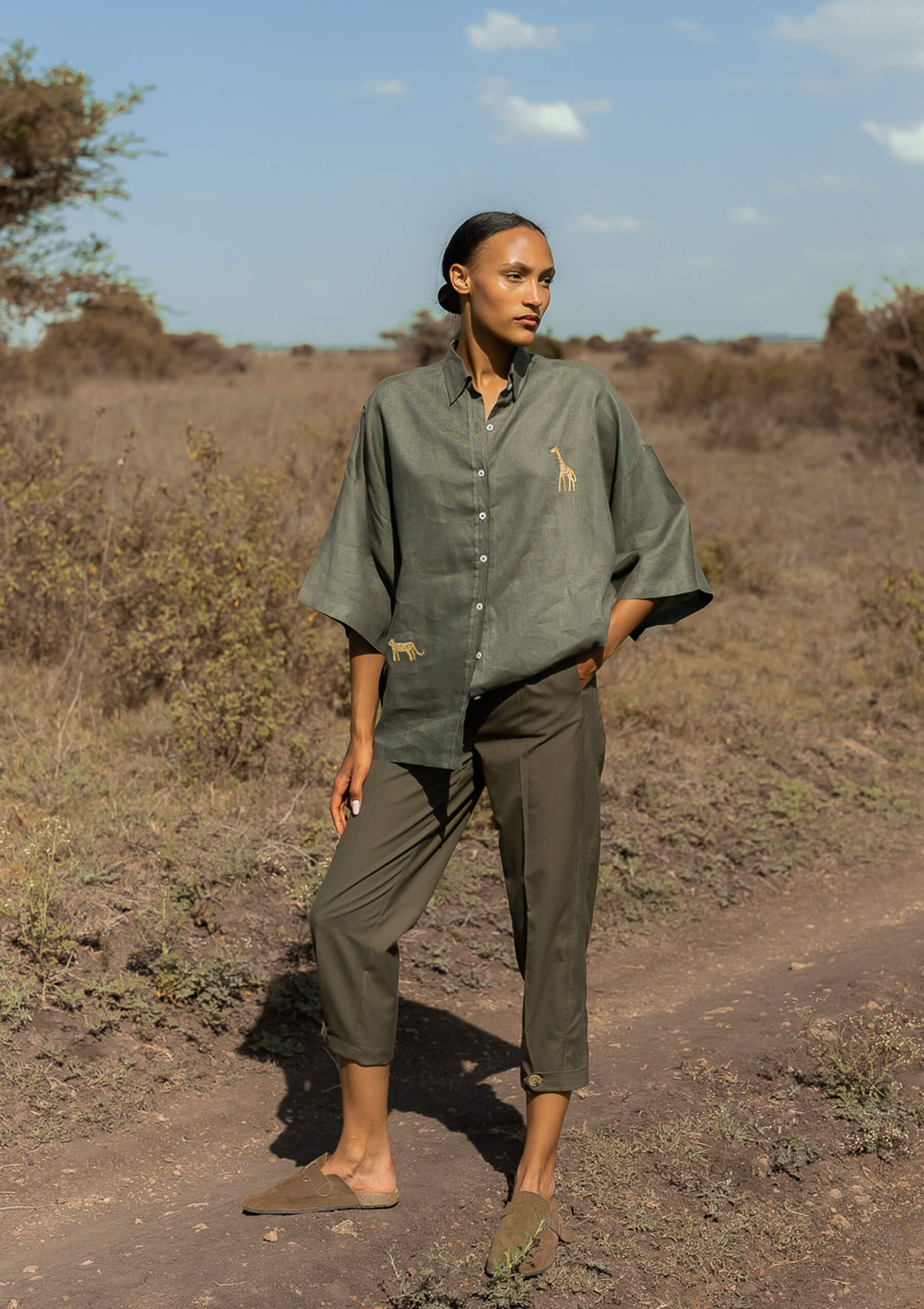 IRENA BARREL PANTS - DARK OLIVE