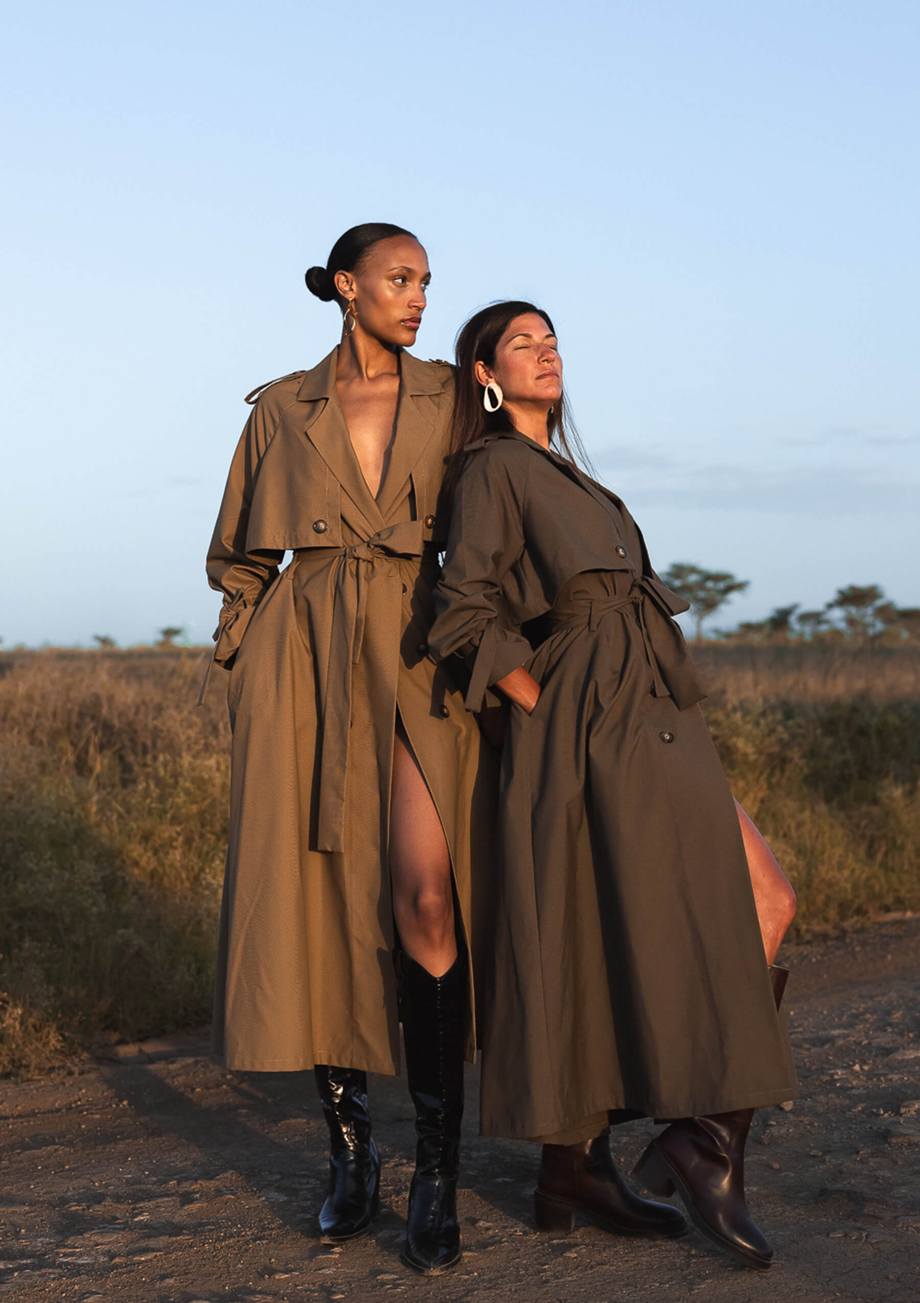 KAIA LONG TRENCH COAT - DARK OLIVE GREEN