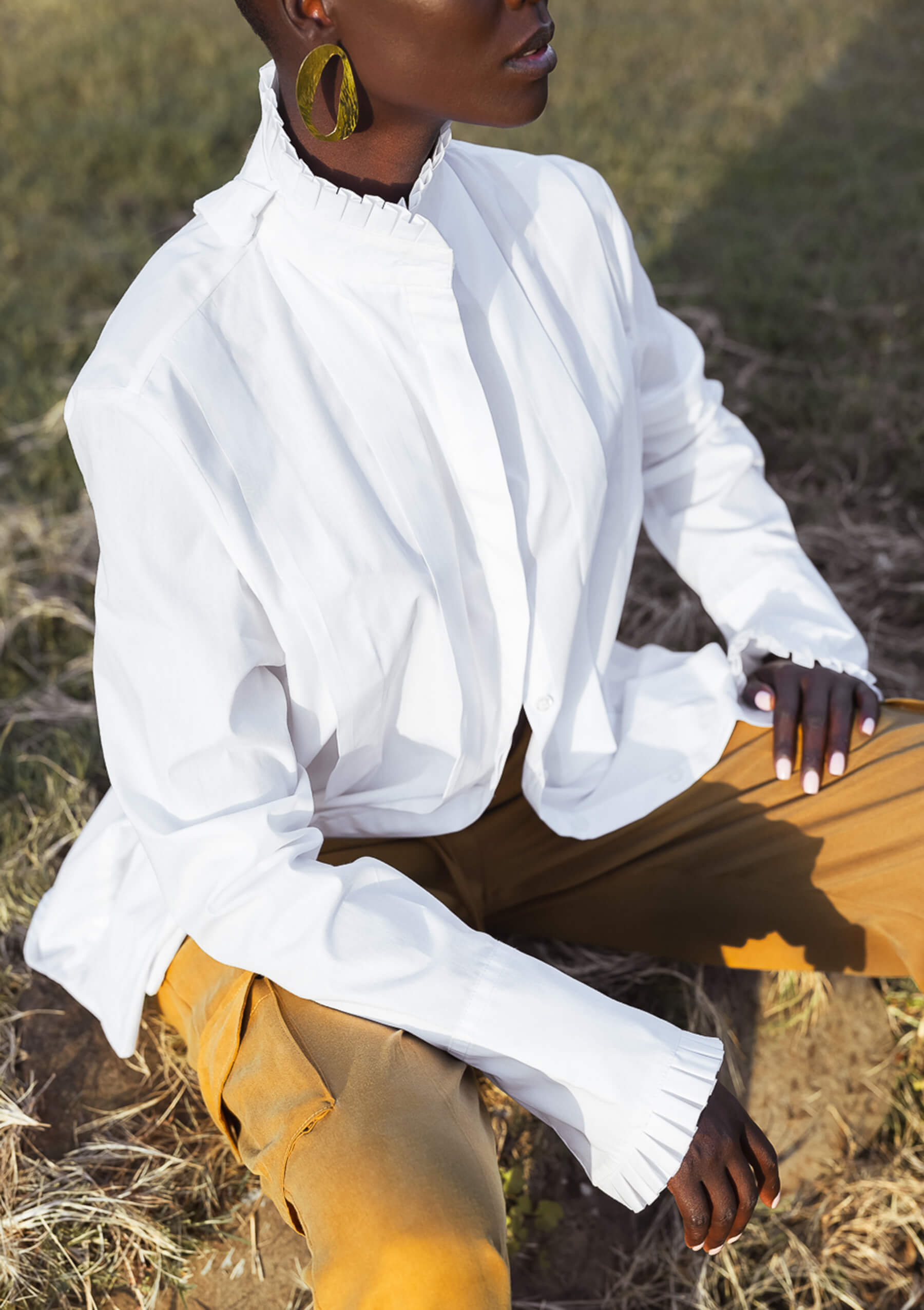 LIZ POPLIN FRILLED SHIRT - WHITE