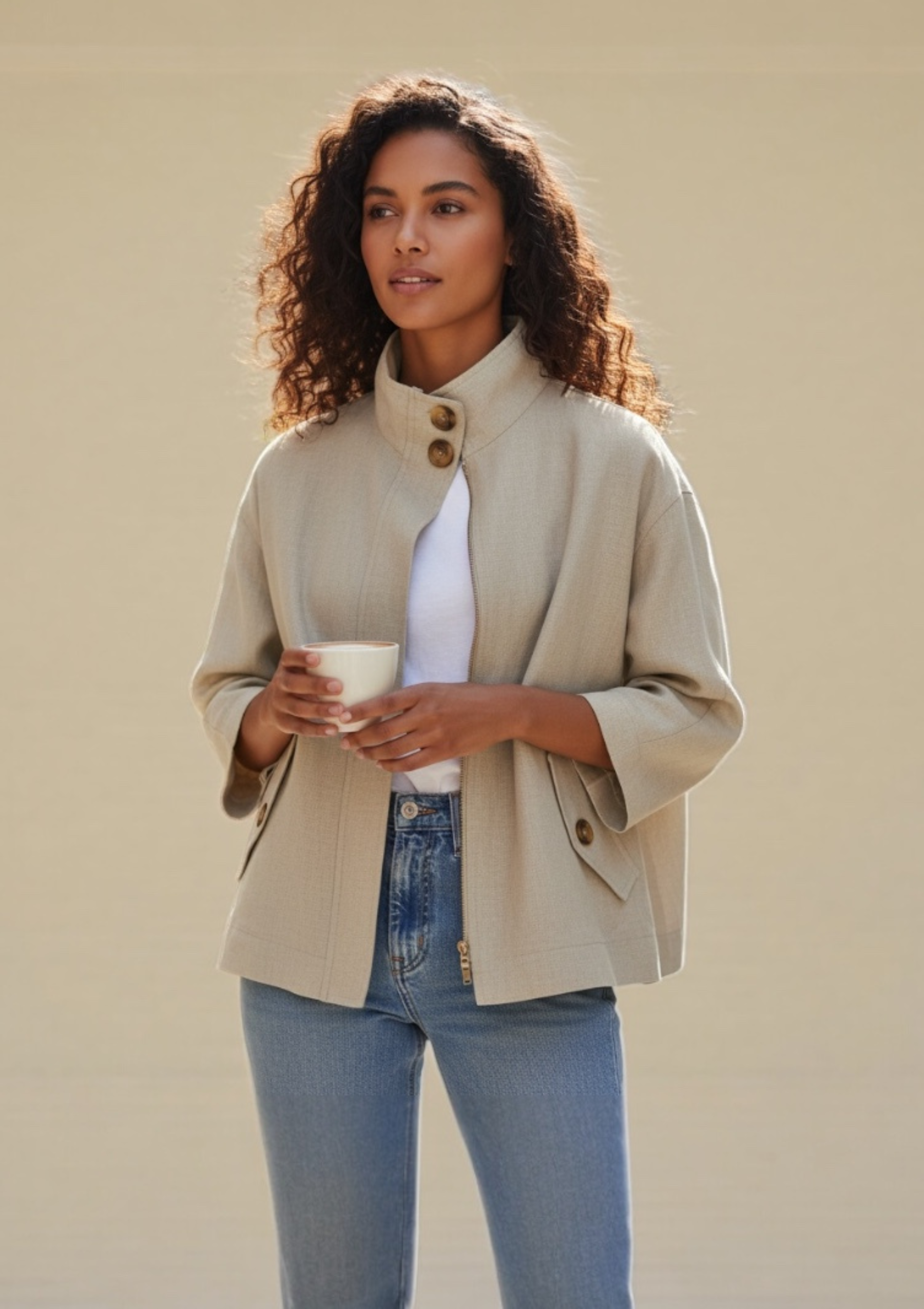 SELINA LINEN JACKET- LIGHT GREY