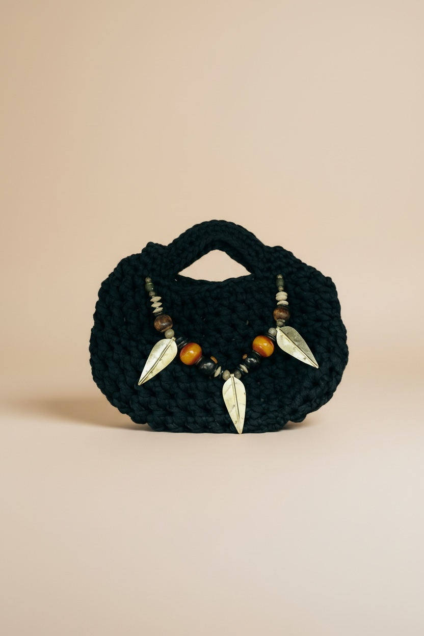 ALBA HAND CROTCHET BAG - BLACK
