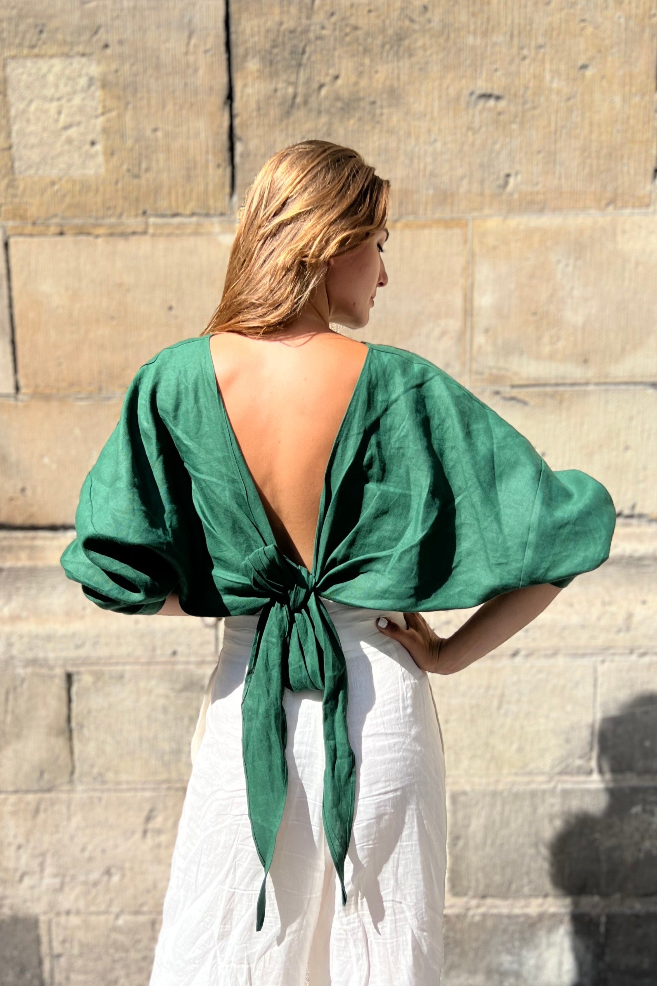 AIDA TIE TOP - FOREST GREEN